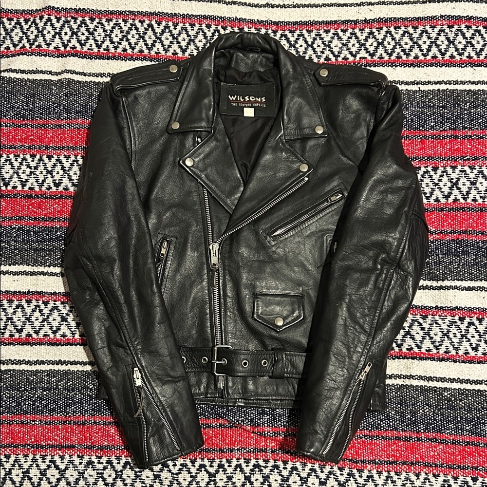 Wilson Classic Black Leather Biker Jacket